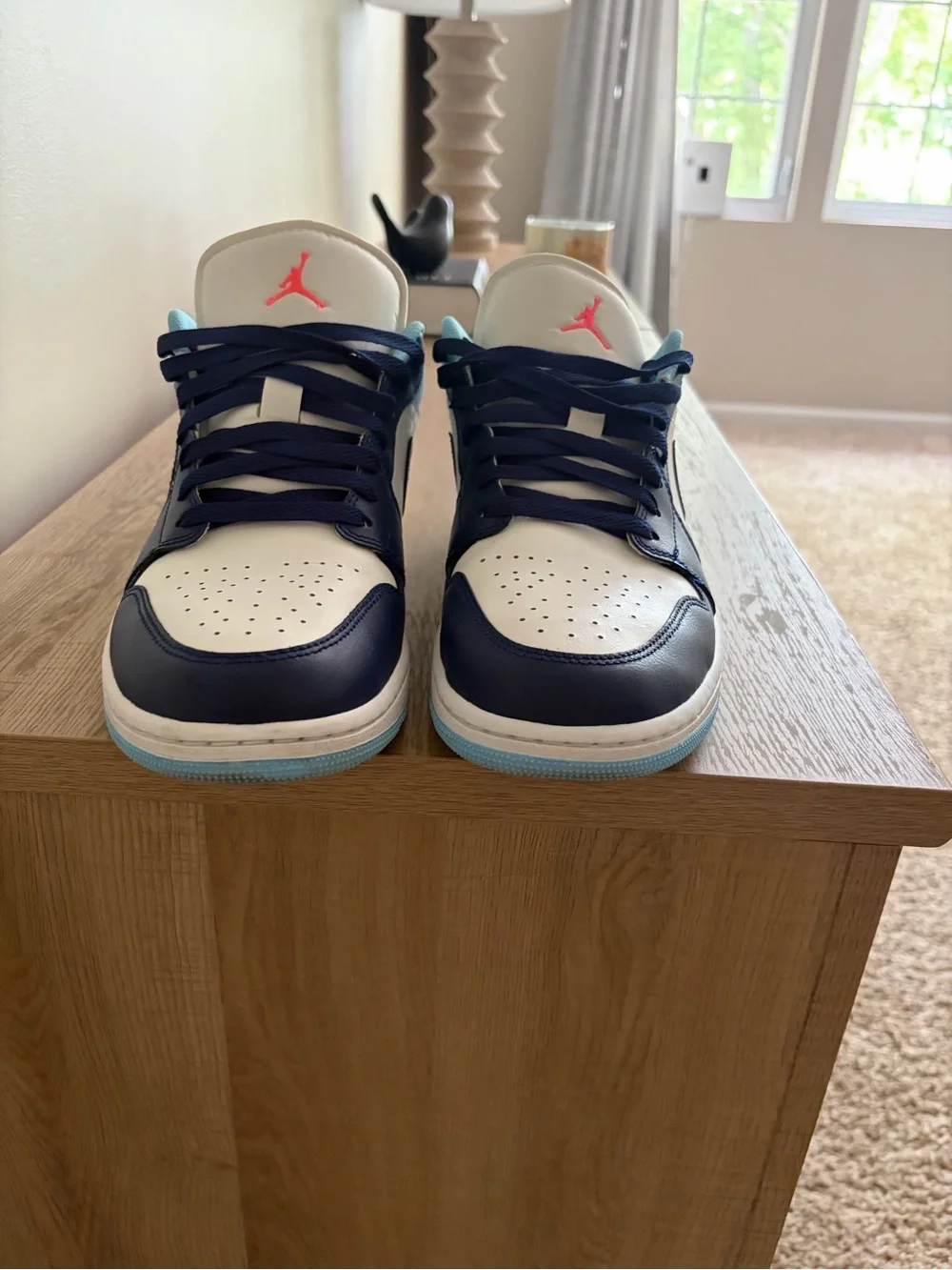 Nike Air Jordan 1 Low - White Navy Light Blue with Pink Heel